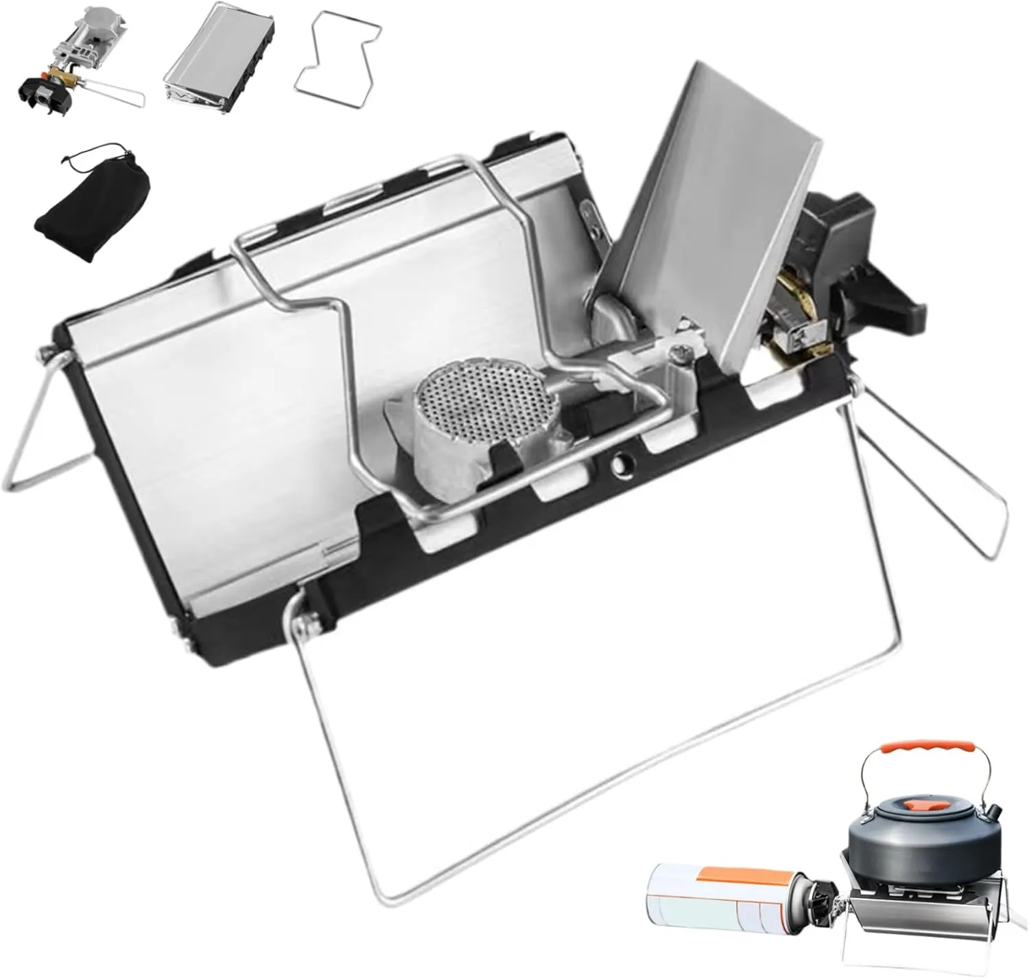 Folding Camping Stove Portable Camping Stove with Ignition, 3500W Folding Cassette Stove, Windproof Camping Gas Stove, Heat-Resistant Backpacking Stove for Outdoor Picnic Hiking