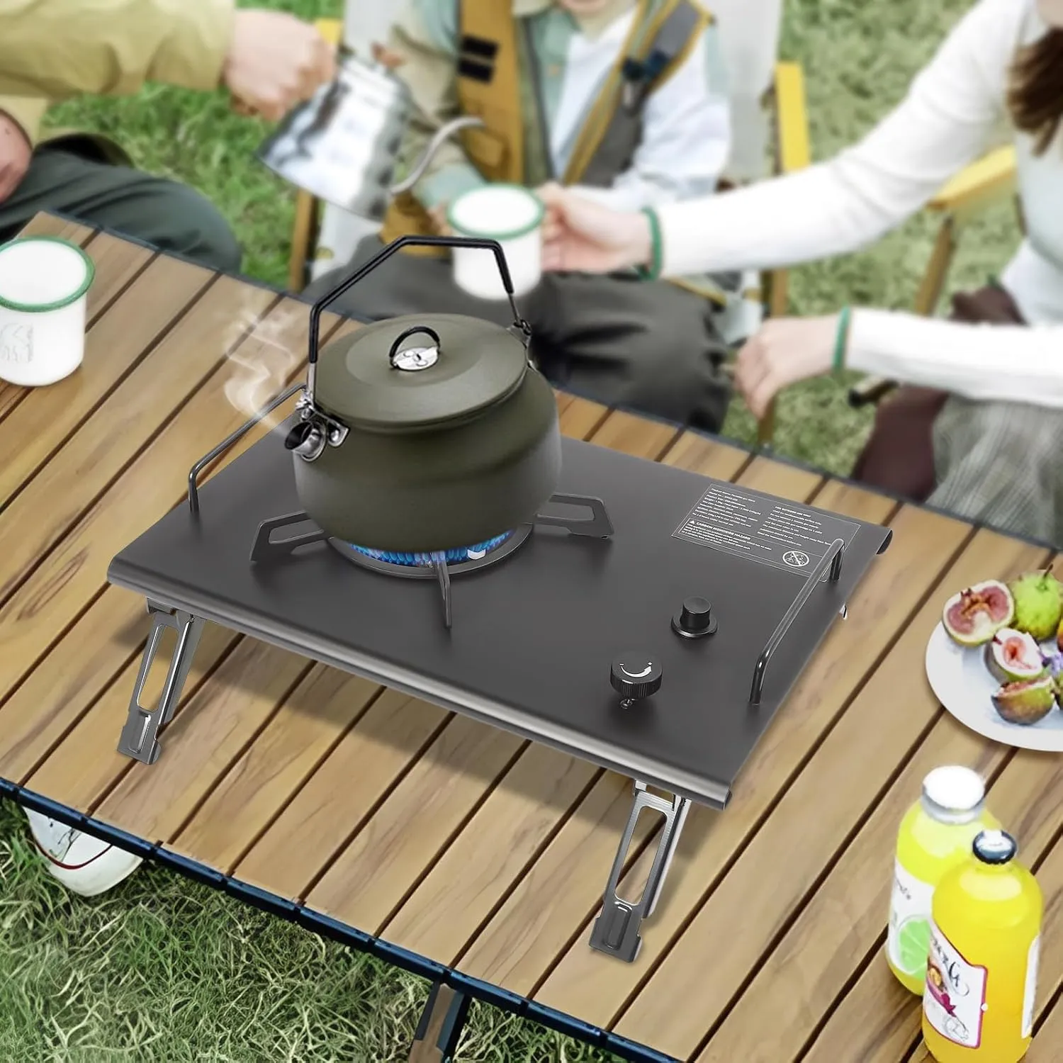 Folding Single Burner Gas Stove, 13648 BTUs Foldable Table Stove, Portable Gas Stove with Carrying Handle for Outdoor Cooking,Hiking, Camping, Black