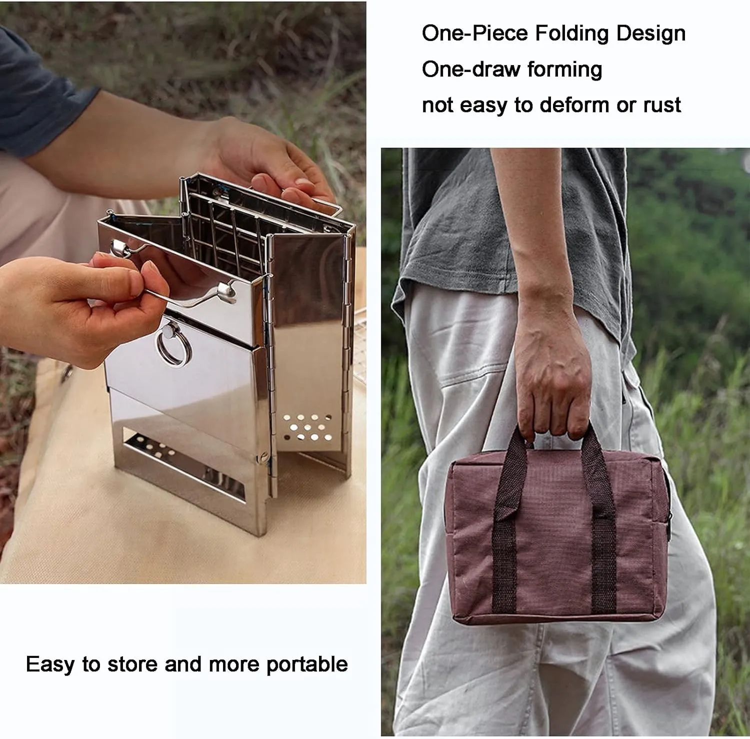 Folding Stove for Camping, Wood Stove Portable Campfire, Camping Cookware, Wood Burner Stove Stainless Steel Foldable, Camping Tent Grill Wood Stove, with Grill   Tote Bag(M)
