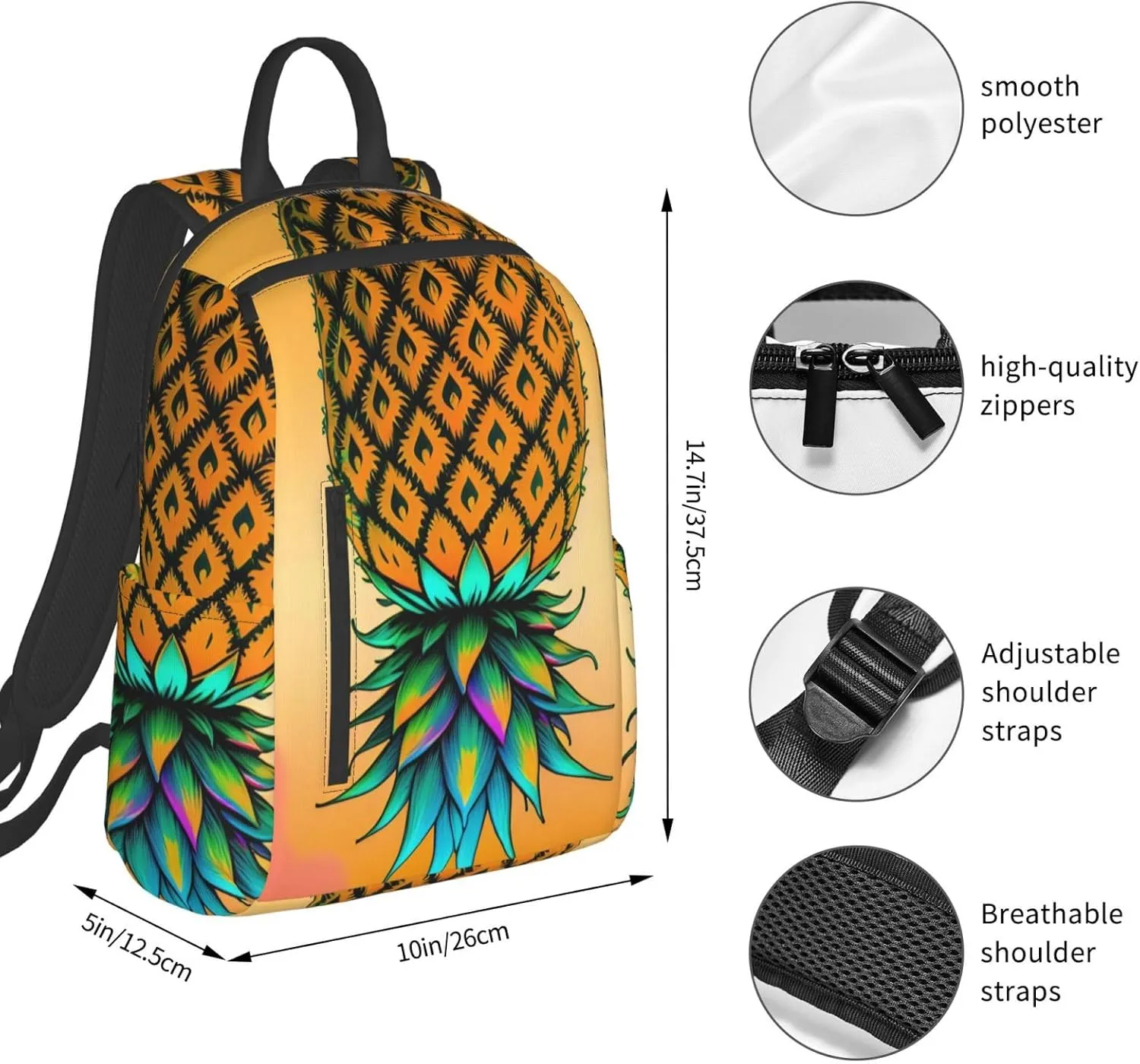 For Upside Down Pineapple backpack bookbags casual laptop lightweight bag travel laptop daypack