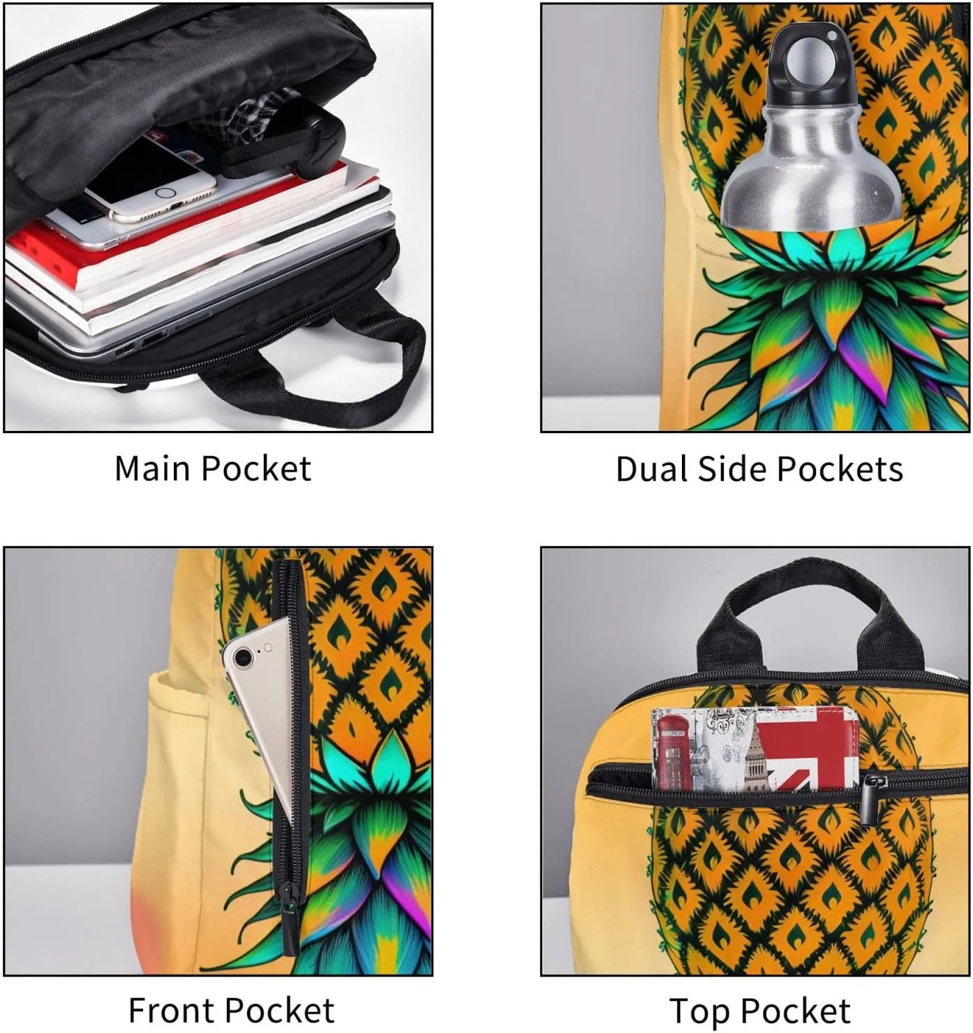 For Upside Down Pineapple backpack bookbags casual laptop lightweight bag travel laptop daypack