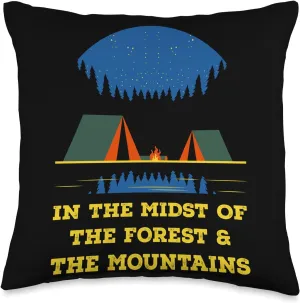 Forest and Mountains Camping Hiking Camper Hiker Wildlife Throw Pillow, 16x16, Multicolor