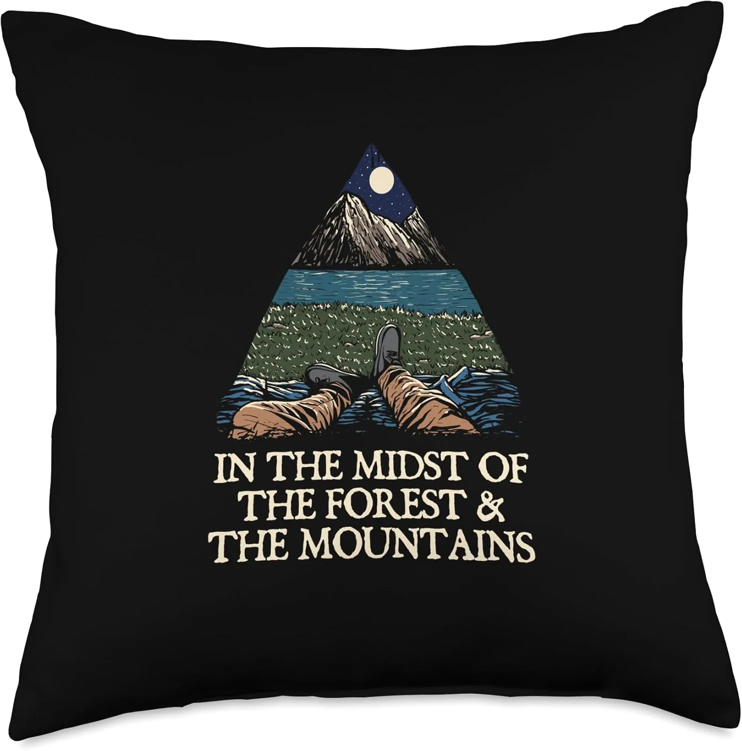 Forest and Mountains Camping Hiking Camper Hiker Wildlife Throw Pillow, 18x18, Multicolor