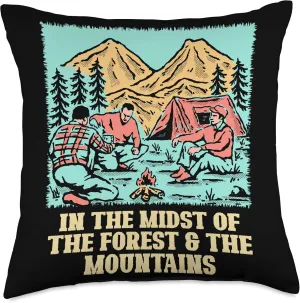 Forest and Mountains Camping Hiking Camper Hiker Wildlife Throw Pillow, 18x18, Multicolor
