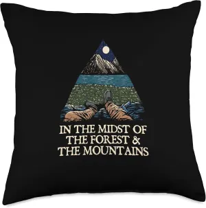 Forest and Mountains Camping Hiking Camper Hiker Wildlife Throw Pillow, 18x18, Multicolor