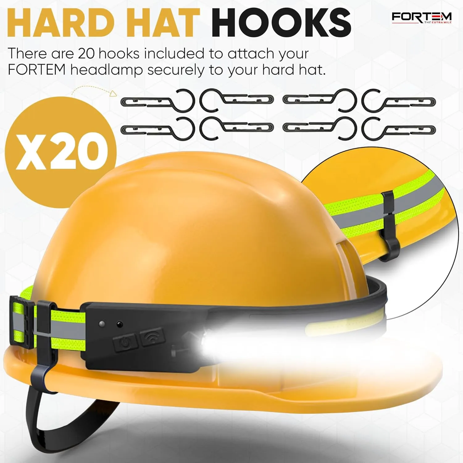 FORTEM Headlamp Rechargeable 5-Pack, 230° Wide Beam LED Head Lamp w/Motion Sensor, 6 Modes for Mechanic, 350 Lumen Hardhat Flashlight, Waterproof Headlight for Camping, Running, Hiking, Cycling