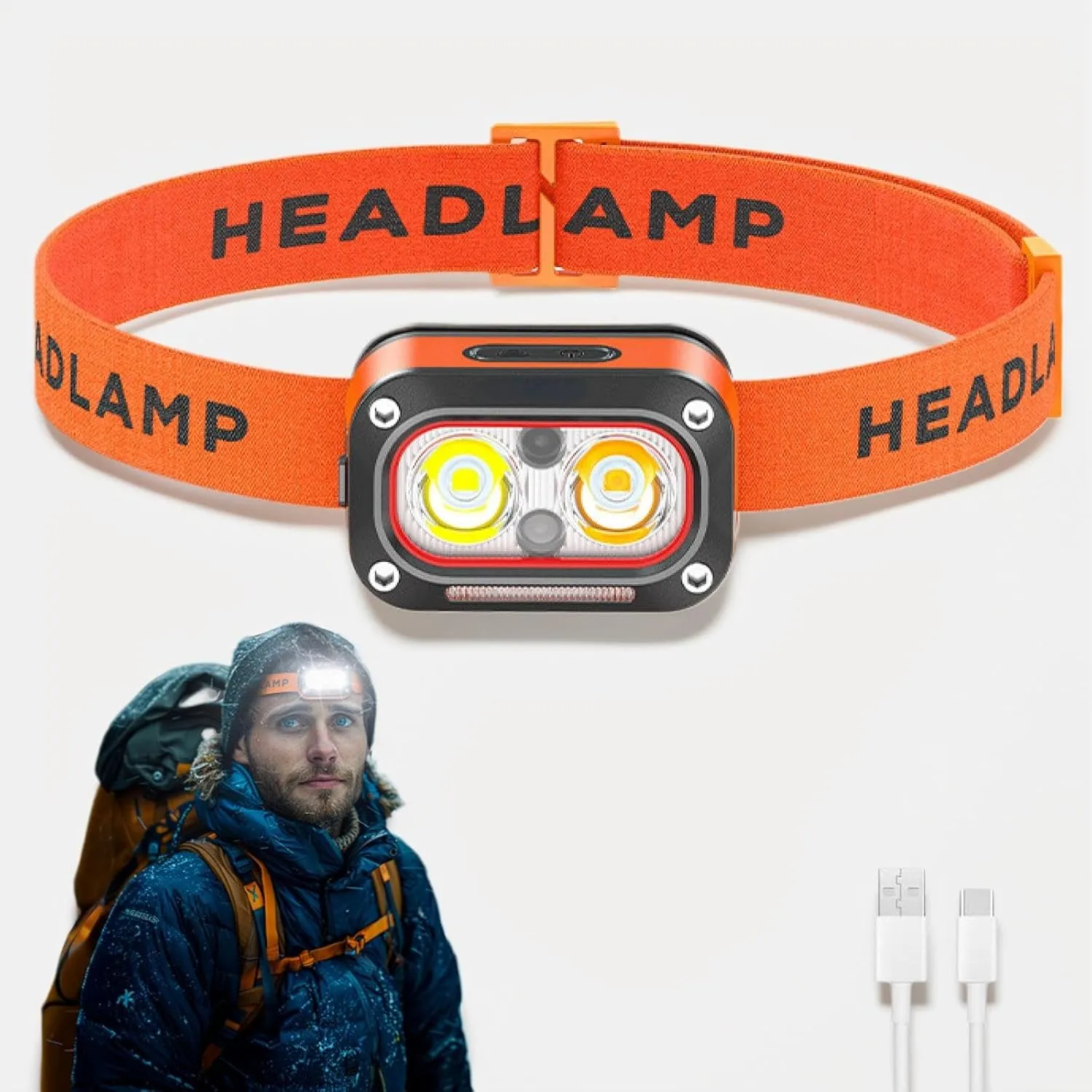 FOTN Headlamp Rechargeable Lightweight Motion Sensor,5 Mode 1000 Lumen Ultra-Light Bright LED Waterproof Headlight with White Red Light,for Outdoor Camping Running Hiking Fishing Biking
