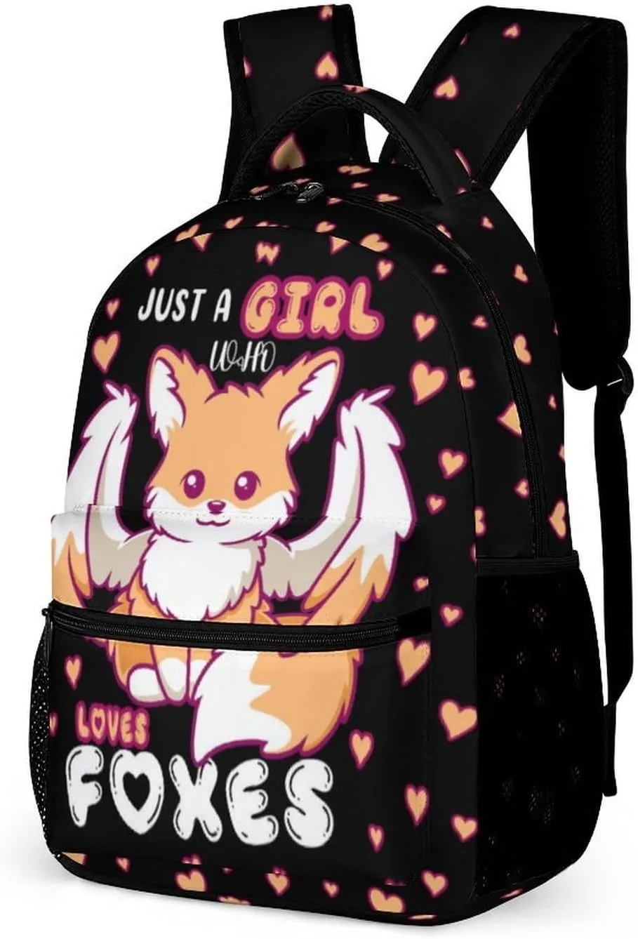 Fox School Backpack for Kids Girls Boys, 16 Inch Cute Foxes Themed Bookbag, Personalized School Backpack for Students Children, Lightweight, Large Capacity
