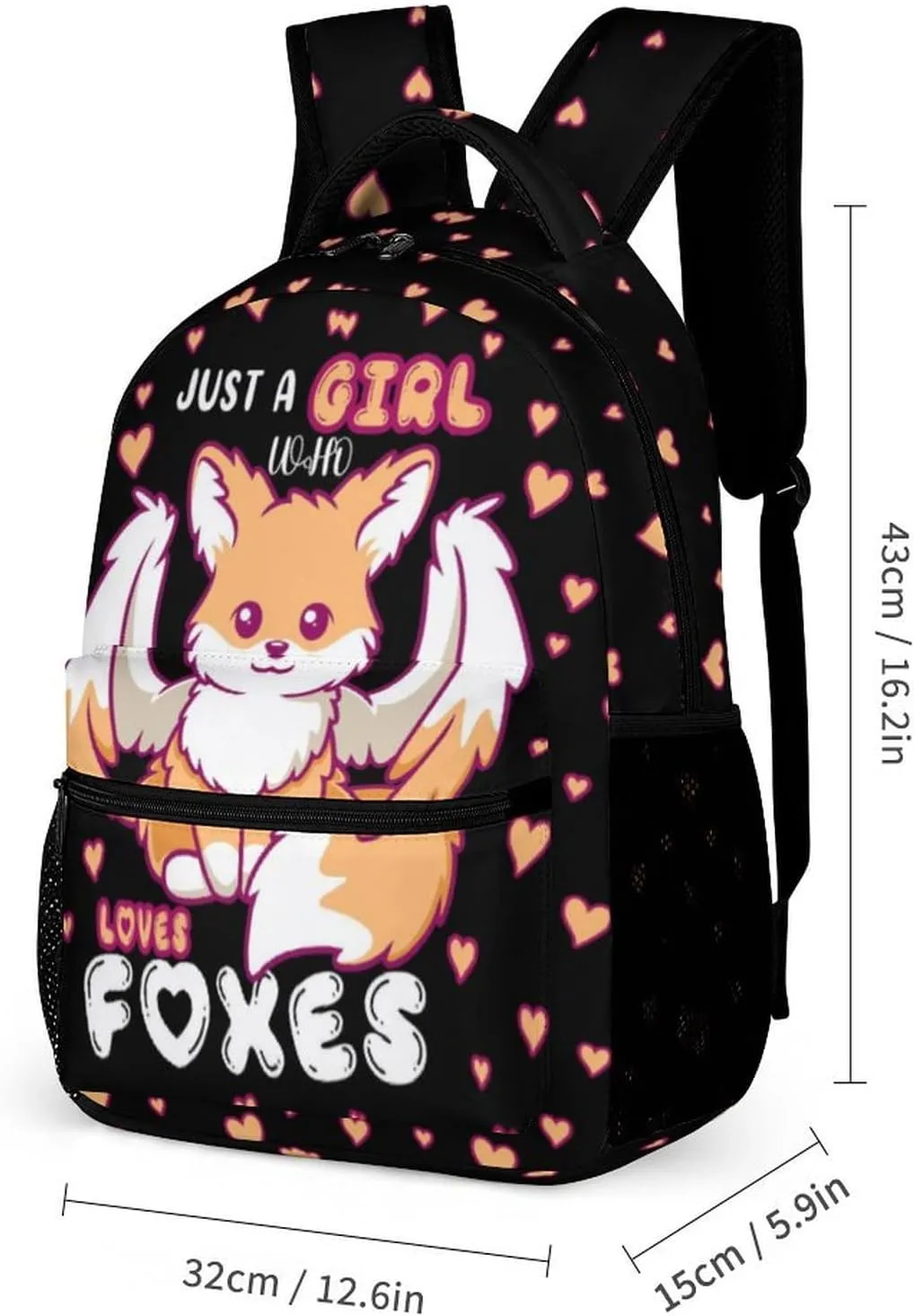 Fox School Backpack for Kids Girls Boys, 16 Inch Cute Foxes Themed Bookbag, Personalized School Backpack for Students Children, Lightweight, Large Capacity