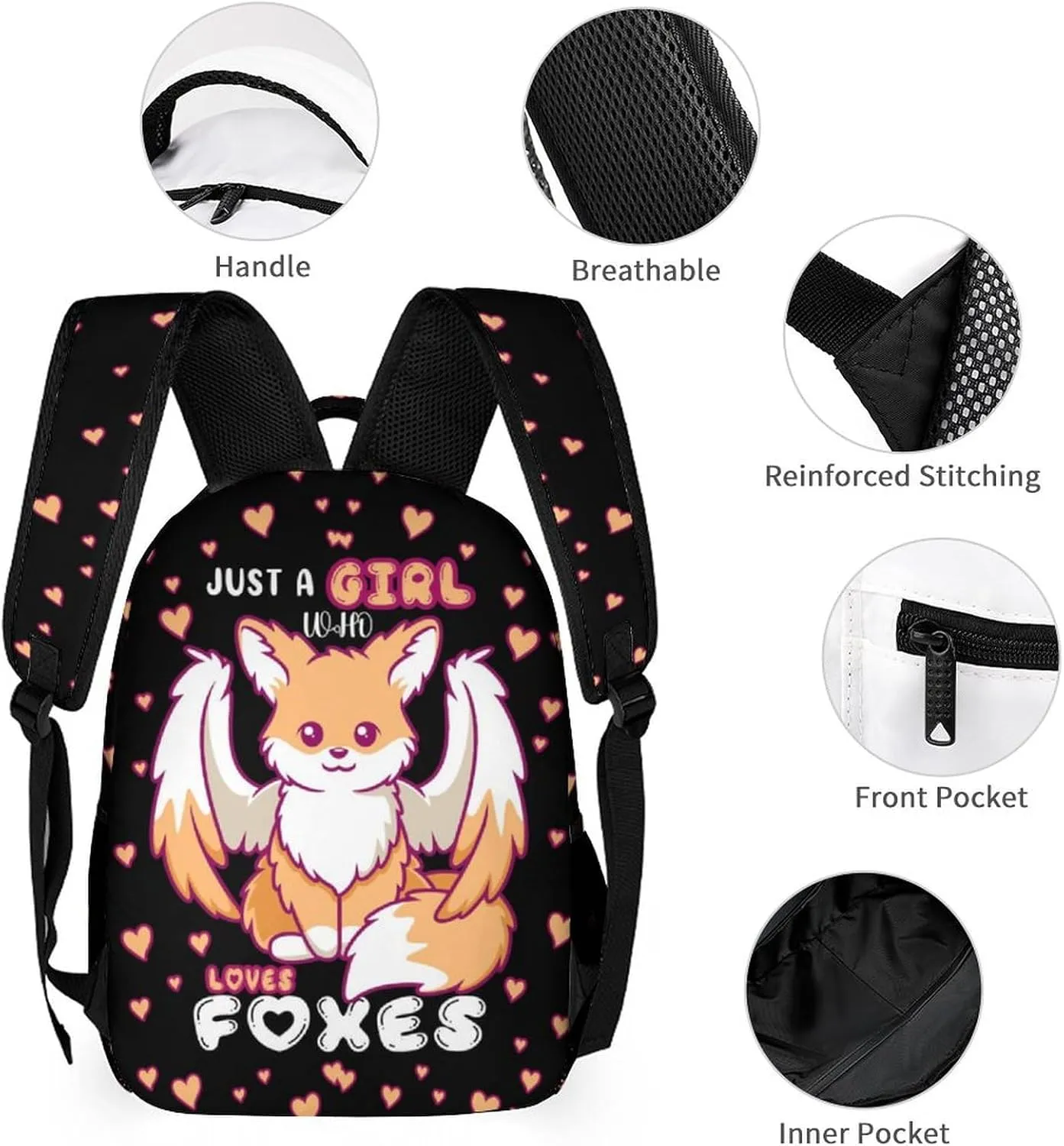 Fox School Backpack for Kids Girls Boys, 16 Inch Cute Foxes Themed Bookbag, Personalized School Backpack for Students Children, Lightweight, Large Capacity
