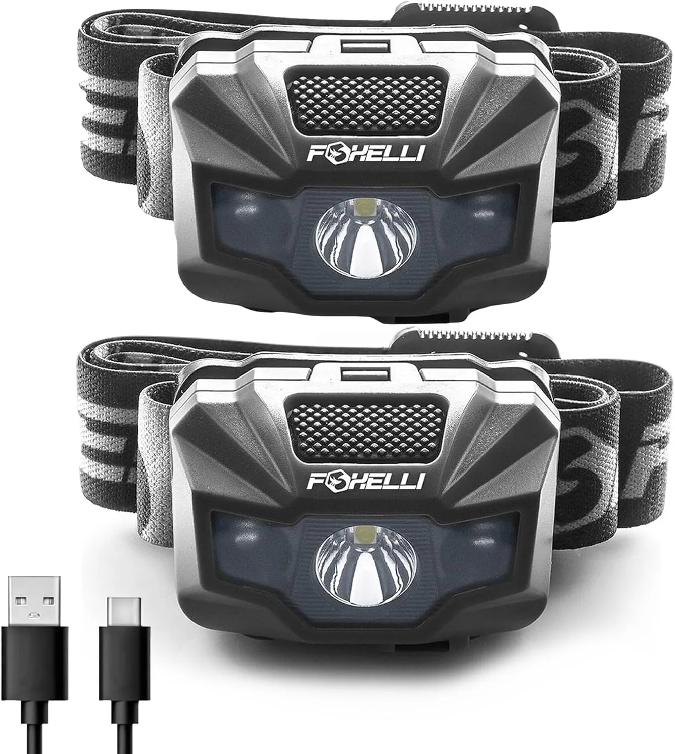 Foxelli Rechargeable LED Headlamp – Ultralight, Waterproof, and USB Rechargeable Headlamp with Red Light for Running, Camping, Hiking & Outdoors