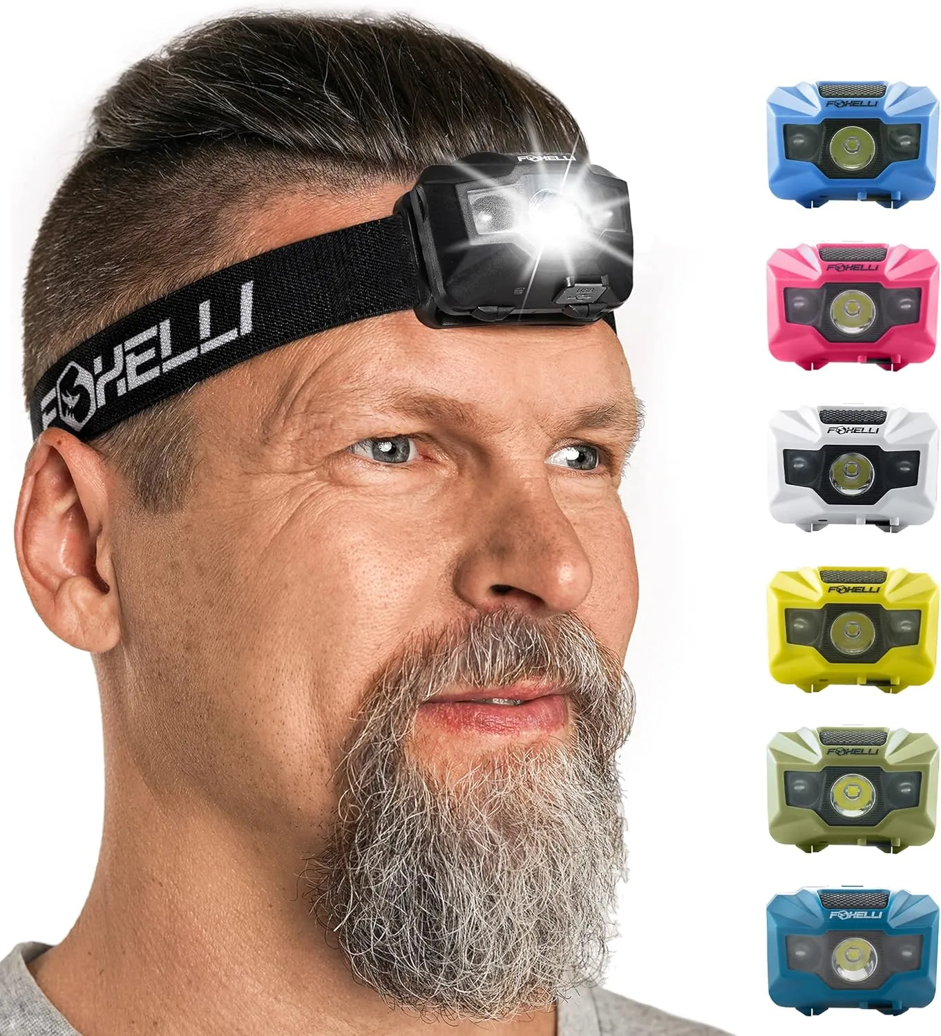 Foxelli Rechargeable LED Headlamp – Ultralight, Waterproof, and USB Rechargeable Headlamp with Red Light for Running, Camping, Hiking & Outdoors