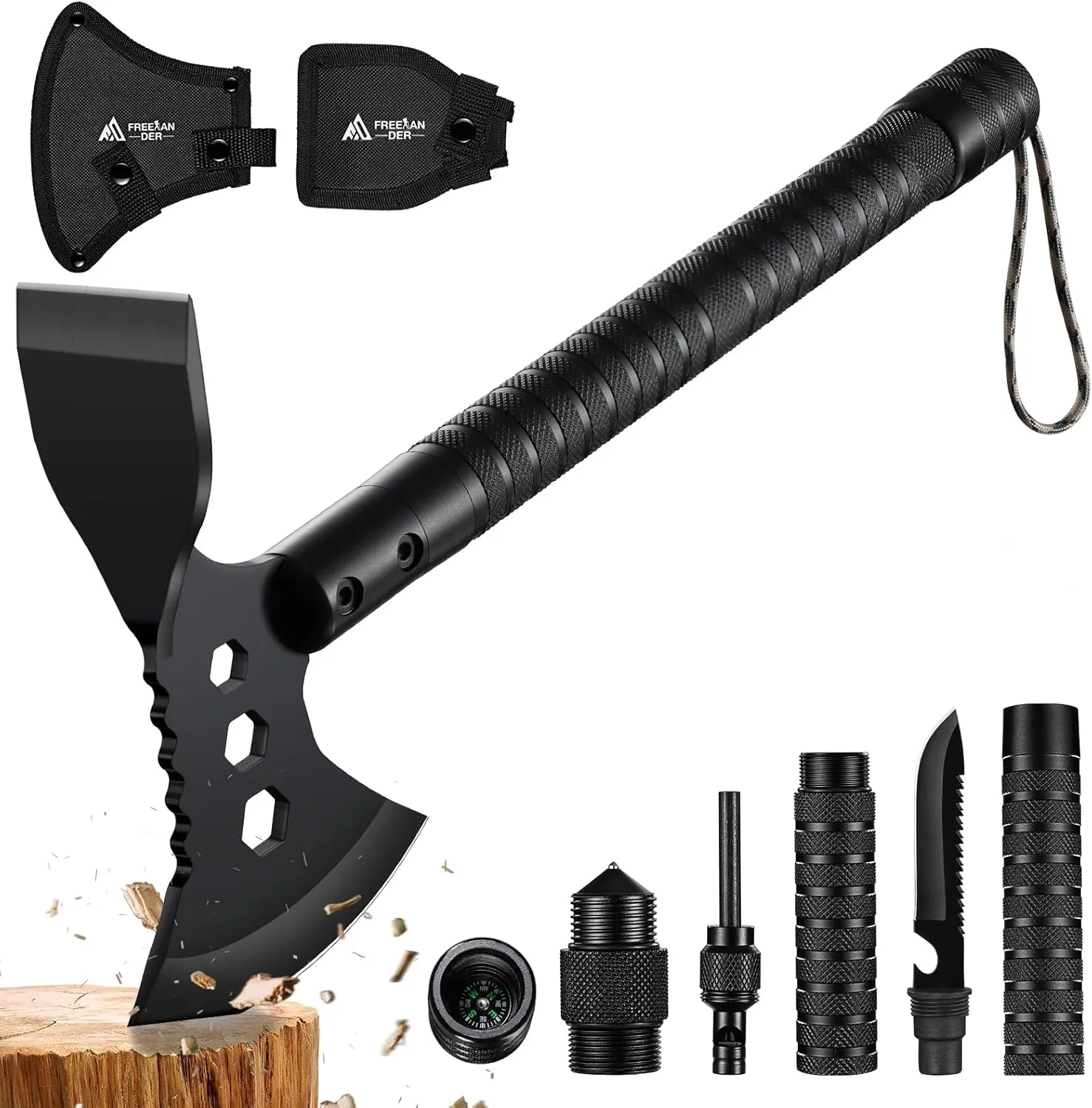 Freelander Tactical Axe 2 Pack, Sharp Tomahawk with Sheath, Portable Tomahawk with Clip and Bottle Opener, Durable Survival Hatchet for Emergency, Hiking and Camping (Multi-Functional Camping Axe)