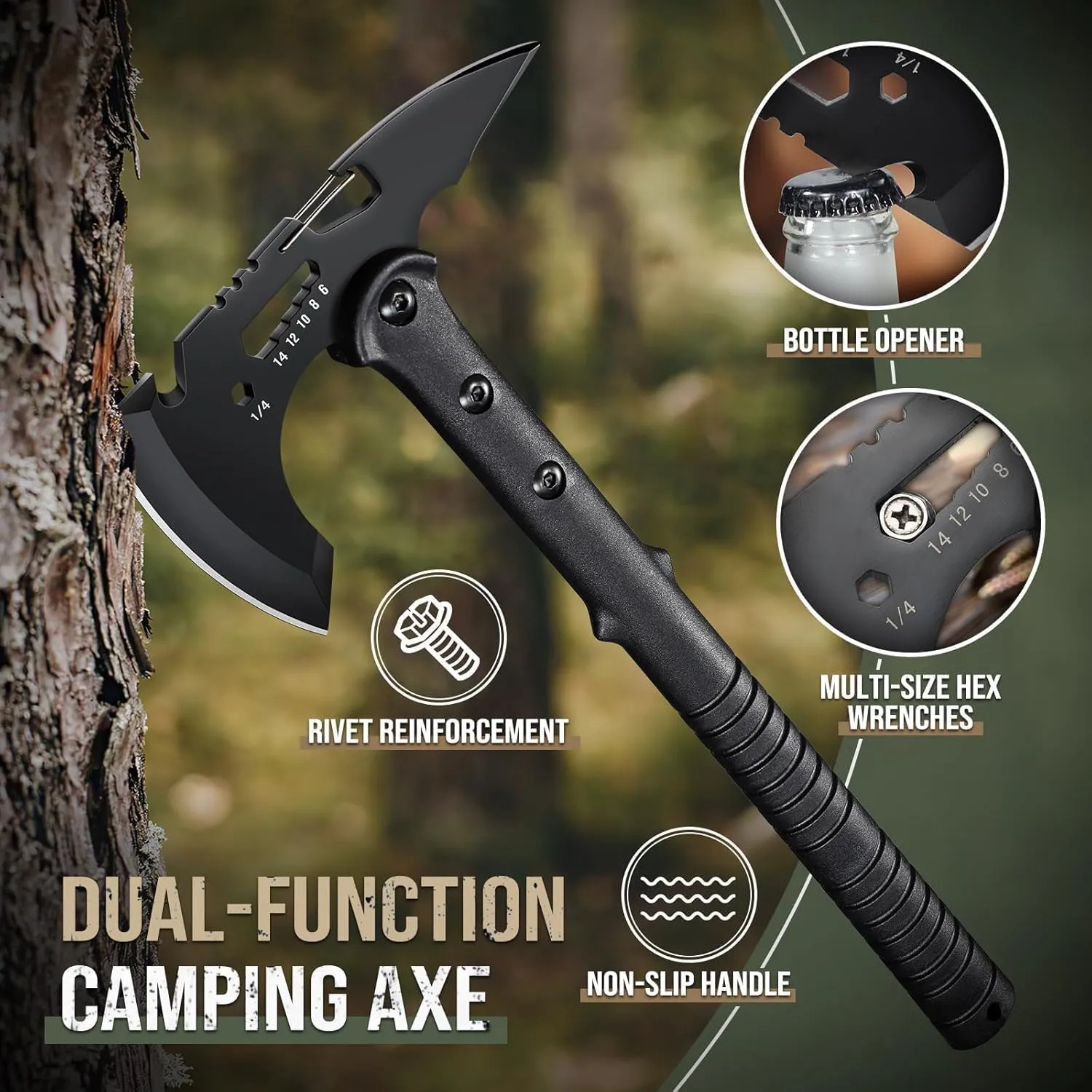 Freelander Tactical Axe 2 Pack, Sharp Tomahawk with Sheath, Portable Tomahawk with Clip and Bottle Opener, Durable Survival Hatchet for Emergency, Hiking and Camping