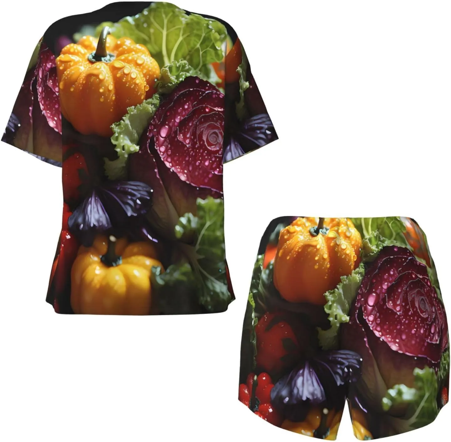 Fresh Cabbage Women's Short Sleeve Pajamas 2 Set Round Neck Top & Shorts S-4XL Cute Home Clothes print Lounge Set