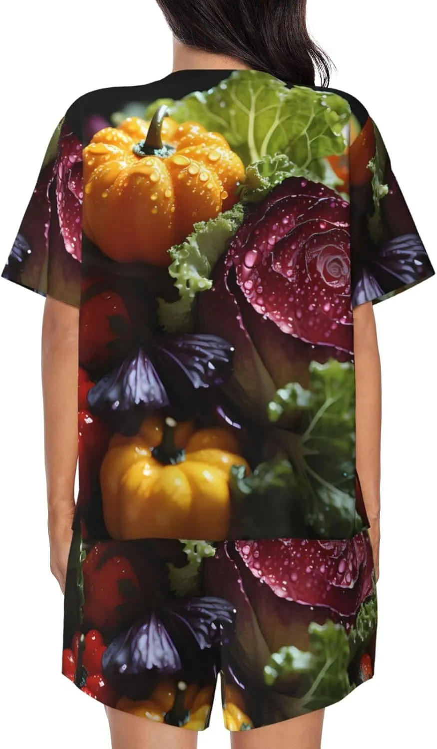 Fresh Cabbage Women's Short Sleeve Pajamas 2 Set Round Neck Top & Shorts S-4XL Cute Home Clothes print Lounge Set