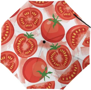 Fresh Tomato Slices Compact Travel Umbrella, Windproof Waterproof Stick Umbrella Protection Umbrellas
