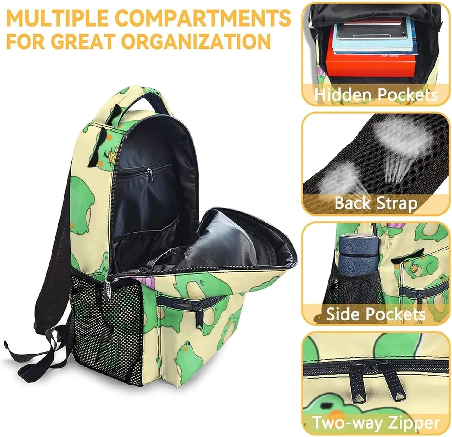 Frog Backpack with Lunch Box And Pencil Case, Set of 3 Cute Bookbag for Girls Boys, Lightweight Large Capacity School Bag