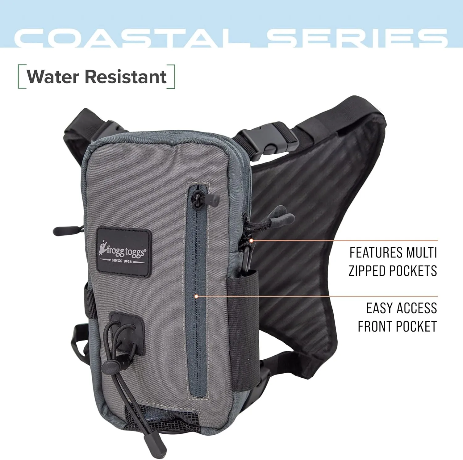 FROGG TOGGS Hightide Fishing Chest Pack, Easy Hands-Free tackle storage bag with built-in Rod Support