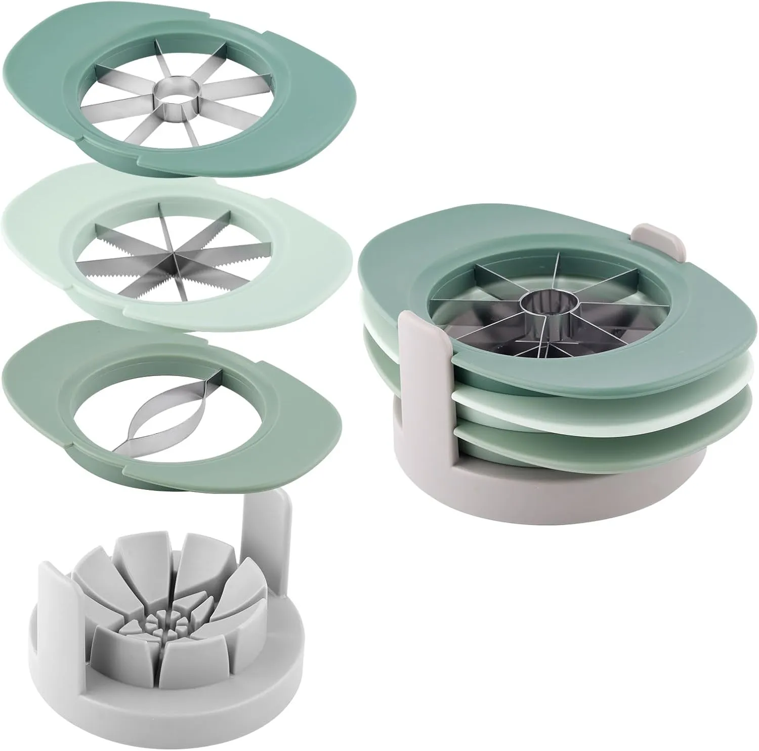 Fruit Cutter Slicer, 4 in 1 Apple Corer Remover Green 430 Stainless Steel Tomato Wedges Vegetable Cutter Multifunctional Kitchen Tool for Fruit & Vegetable Cutting