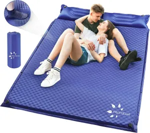 FRUITEAM Double Sleeping Pad for Camping, Self Inflating Camping Pad, Camping Air Mattress, 2 Person Camping Mat with Pillow, Inflatable Foam Camping Pad for Backpacking, Hiking, Navy