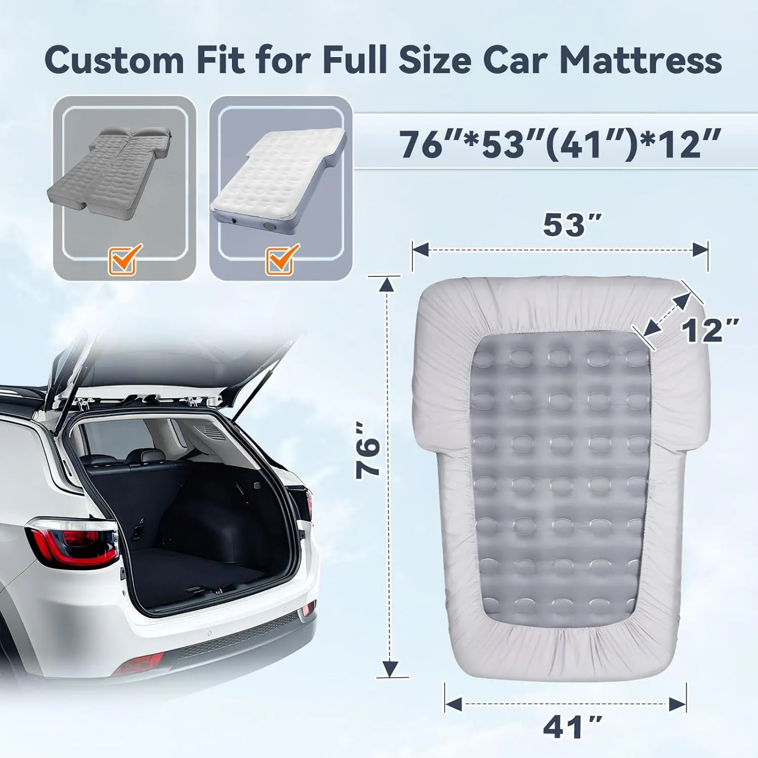 Full Sheets for SUV Air Mattress, Car Bed Air Mattress Deep Pocket Fitted Sheet for SUV Mattress Dirt Resistant, Ultra Soft TPU Waterproof (Grey)