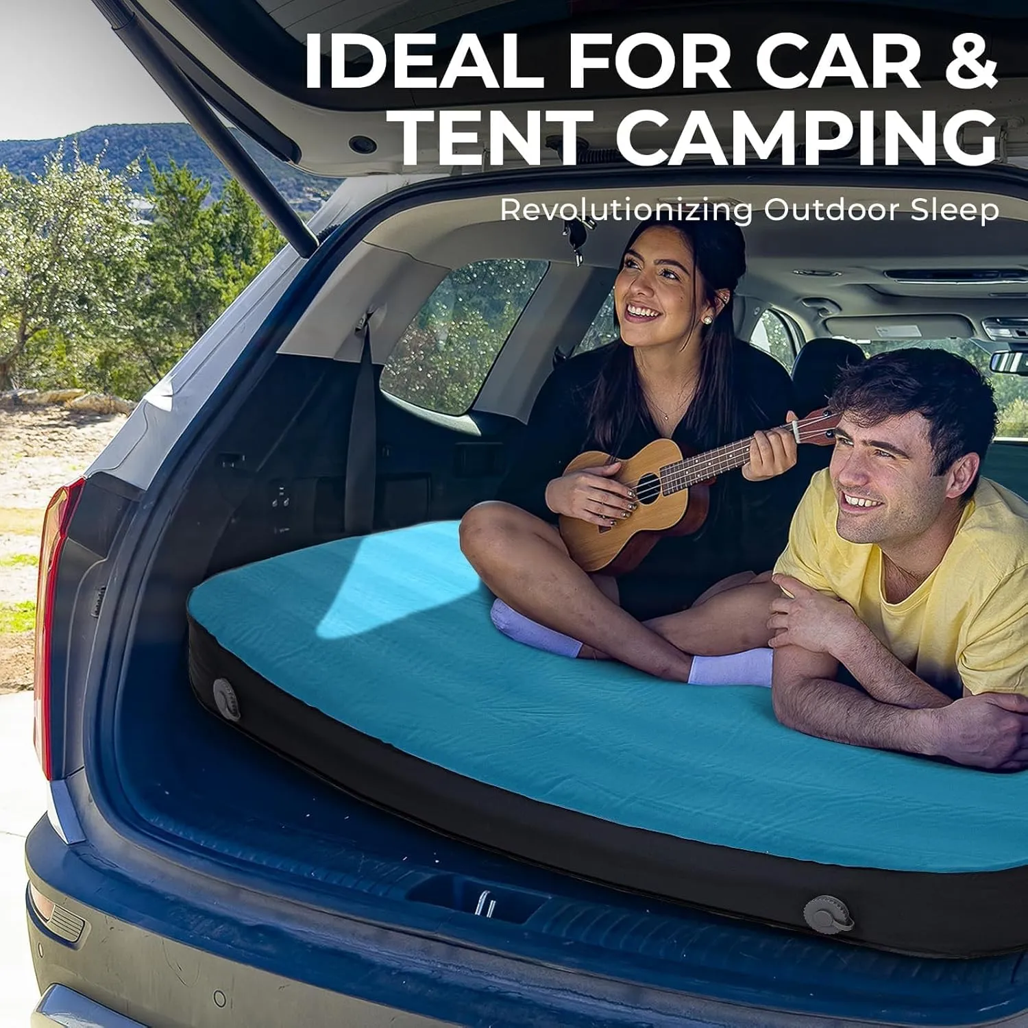 FUNDANGO Queen Sleeping Pad for Camping, 2 Person Self-Inflating Air Mattress Cot, Foldable Camping Mat with Pump Sack Bag, Camping Essentials for Tents Car, Outdoor & Home