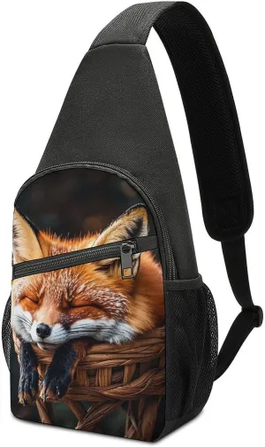 Funny Fox Creature Sleeping Sling Bag Mini Crossbody Bags Travel Daypack Fanny Chest Bag Sling Backpack for Men Women