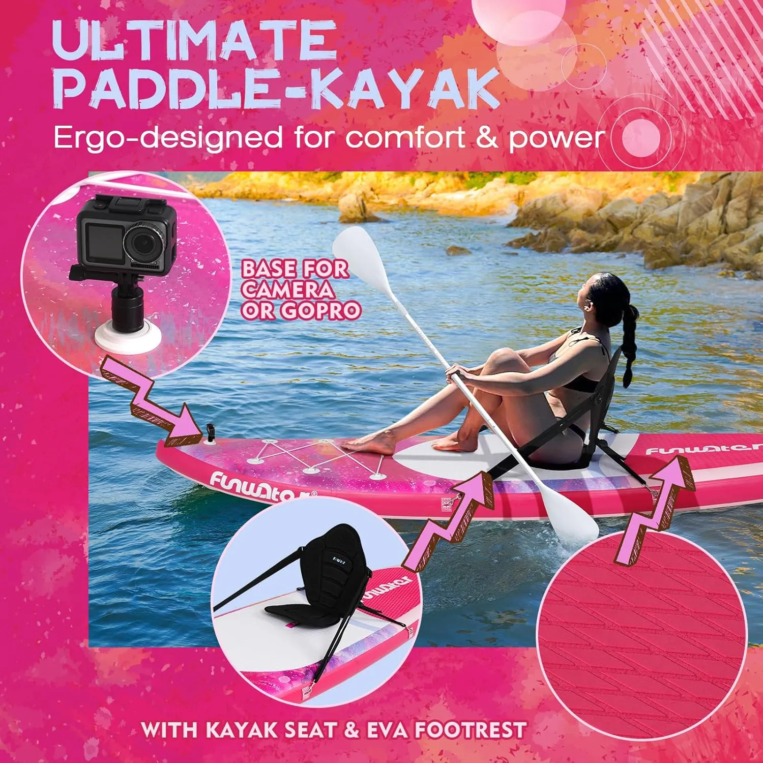 FunWater Inflatable Paddle Board 10'6" x 33" Stand Up Paddle Boards with Premium Accessories, SUP Paddle Board for Adults & Youth of All Skill Levels, Paddleboards with Kayak Seat
