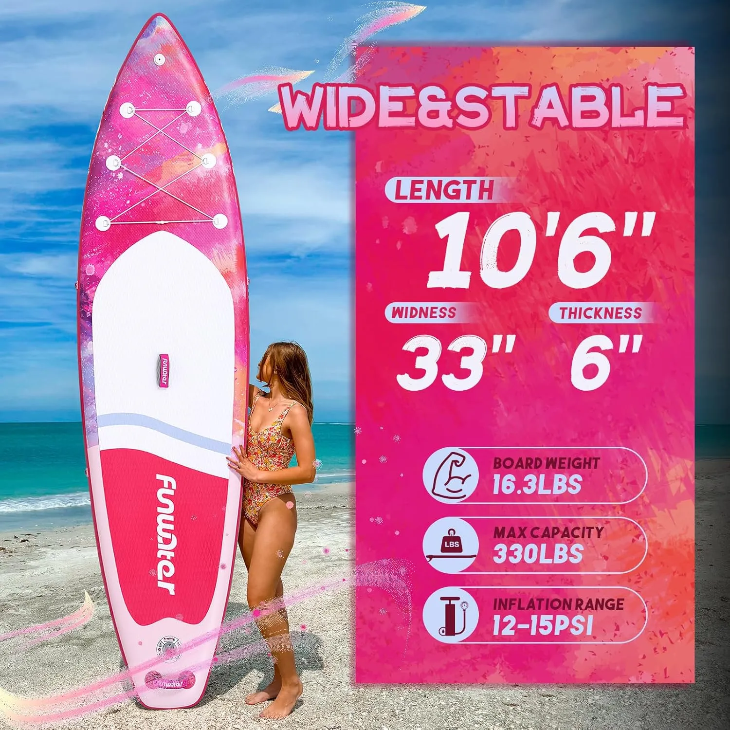 FunWater Inflatable Paddle Board 10'6" x 33" Stand Up Paddle Boards with Premium Accessories, SUP Paddle Board for Adults & Youth of All Skill Levels, Paddleboards with Kayak Seat