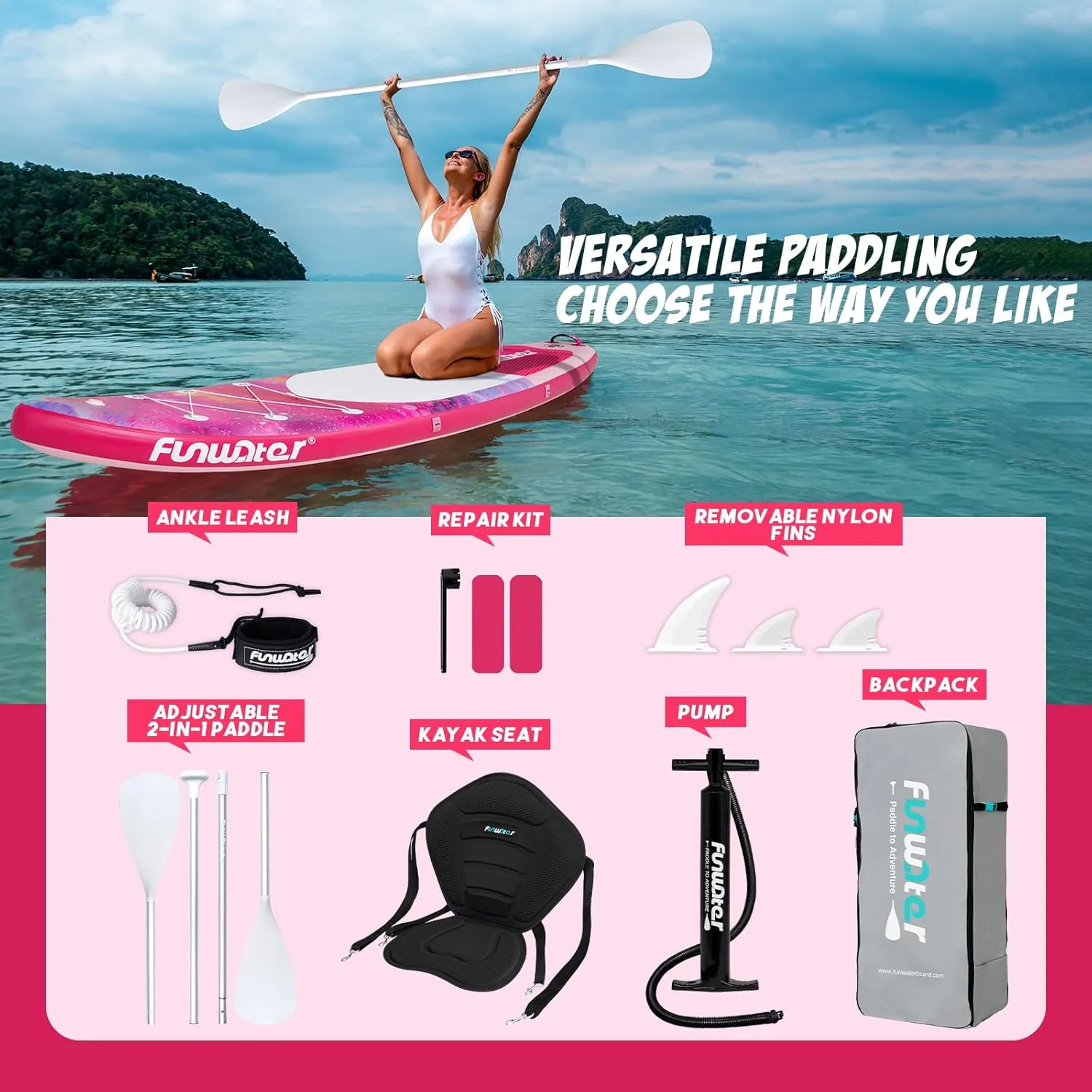 FunWater Inflatable Paddle Board 10'6" x 33" Stand Up Paddle Boards with Premium Accessories, SUP Paddle Board for Adults & Youth of All Skill Levels, Paddleboards with Kayak Seat