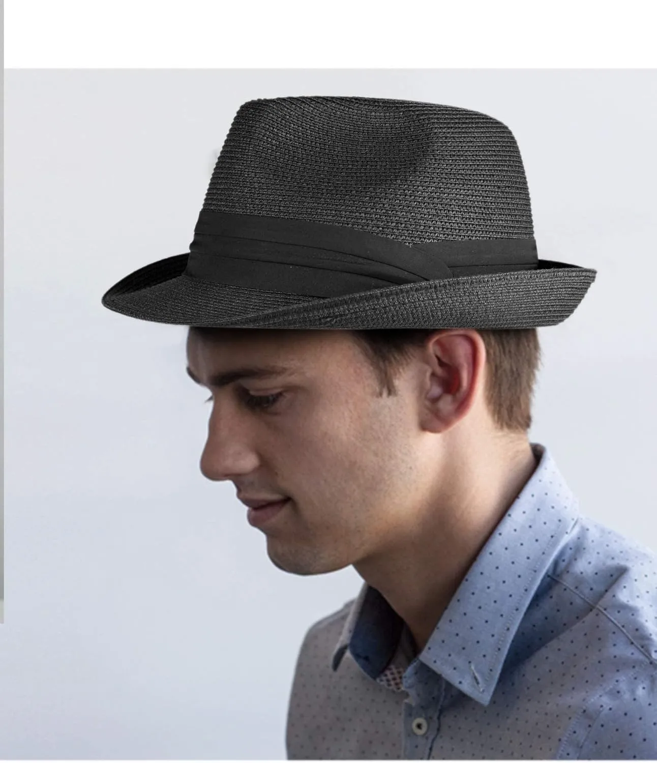 FURTALK Fedora Straw Sun Hat for Men Women Foldable Roll Up Short Brim Trilby Hat Panama Beach Hat UPF 80 