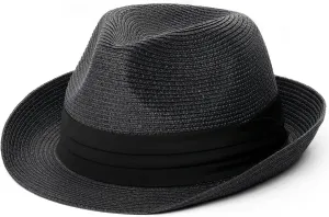FURTALK Fedora Straw Sun Hat for Men Women Foldable Roll Up Short Brim Trilby Hat Panama Beach Hat UPF 80 