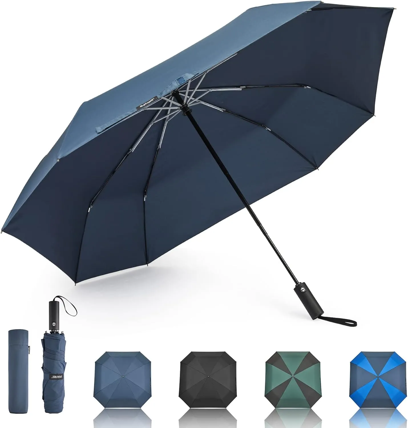 G4Free 54 Inch Large Golf Umbrella, Automatic Square 3 Folding Windproof Compact Travel Rain Umbrella