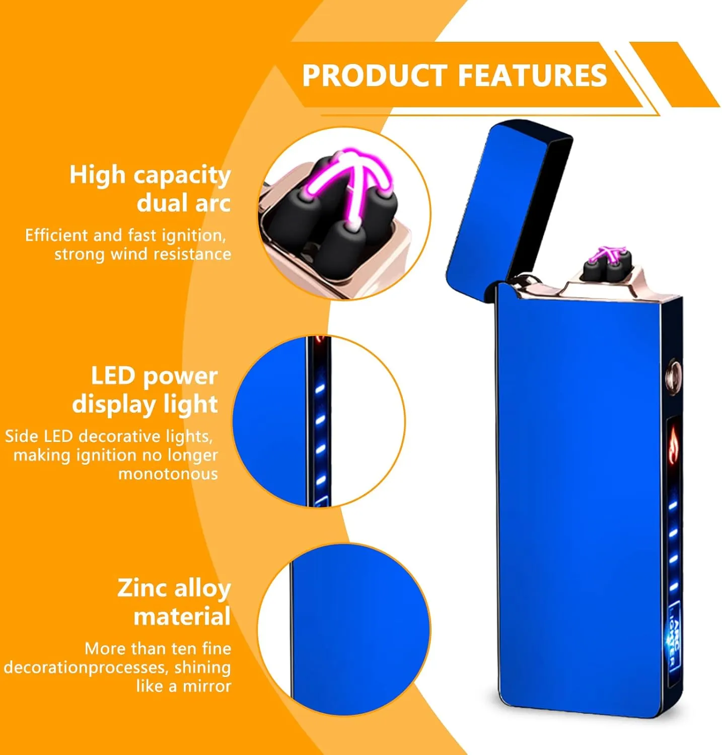 GADATOP Arc Lighter Rechargeable Windproof Flameless Electric Lighters for Outdoors Camping Hiking, Plasma Lighter with LED Battery Indicator and Gift Box (Blue)