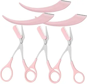 GALPADA 3 Set Eyebrow Trimmer Kit with Scissors Comb Razors Durable Eyebrow Shaping Tools for Grooming Compact Portable Design for Travel Non Slip Grip for Easy Control