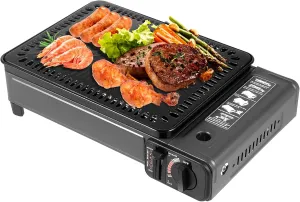 Gas Grill Butane Grill Stove, Portable Camping Grill Gas Stove Free Standing BBQ Grill Portable Butane Gas Stove w/Grilling Net Carry Case for Camping Traveling Outdoor Cooking, Black