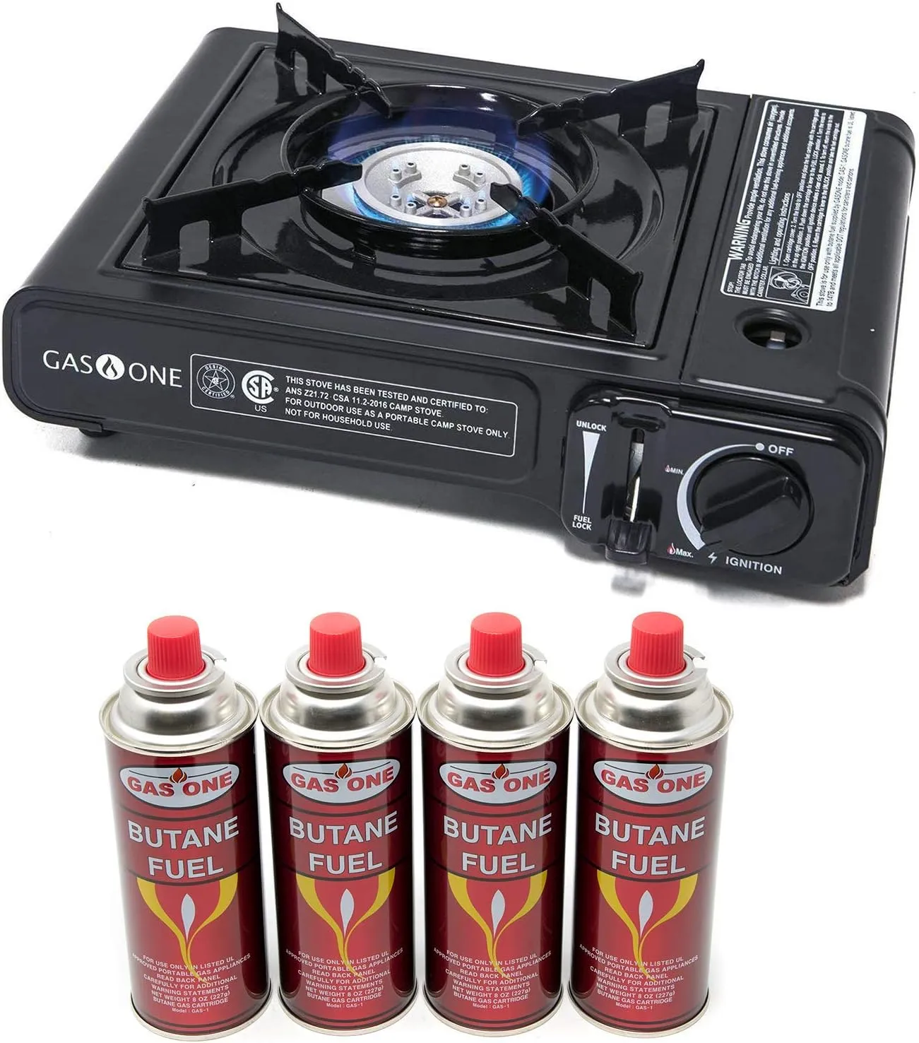 Gas ONE Butane Gas Stove with 4 Butane Fuel Canister Catridge
