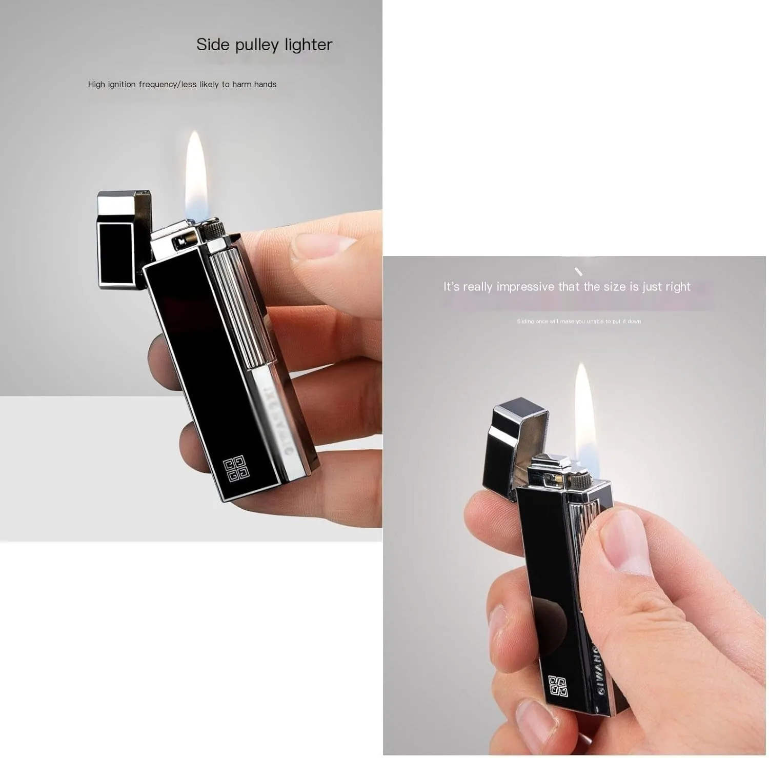 Gas Refillable Windproof Open Flame Lighter，Vertical Ignition Roller, Flint Lighter with Gift Box for Candle BBQ Camping 【Butane Not Included】(Color:Gold)