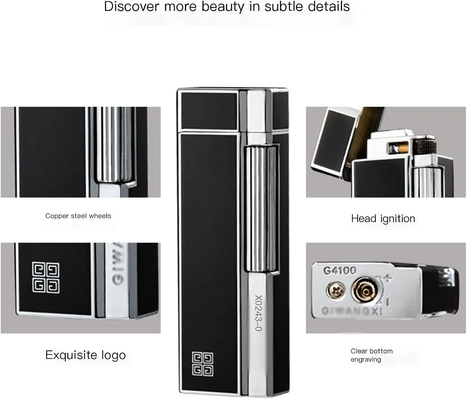 Gas Refillable Windproof Open Flame Lighter，Vertical Ignition Roller, Flint Lighter with Gift Box for Candle BBQ Camping 【Butane Not Included】(Color:Gold)