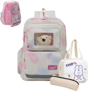 Geerlaqaly backpack, cute 180 ° zipper backpack, 17 inches, daily travel, with lunch bag,white