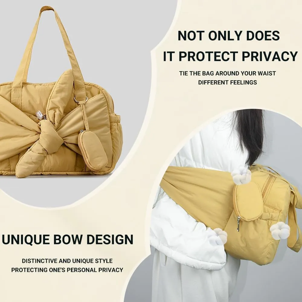 Geerlaqaly handbag,women, Lightweight nylon padded tote bag,DIY bowknot shaped, with coin purse, travel, leisure,daily work