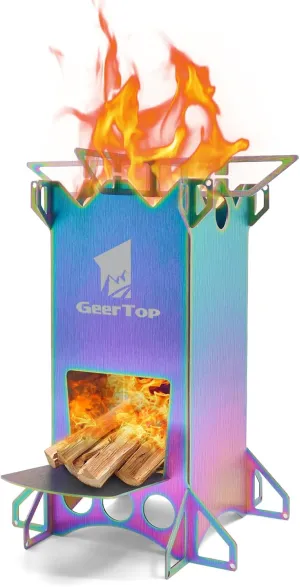 GEERTOP Portable Backpacking Rocket Stove Wood Burning Camping Stove Stainless Steel Small Survival Stove for Outdoor Travelling Cooking
