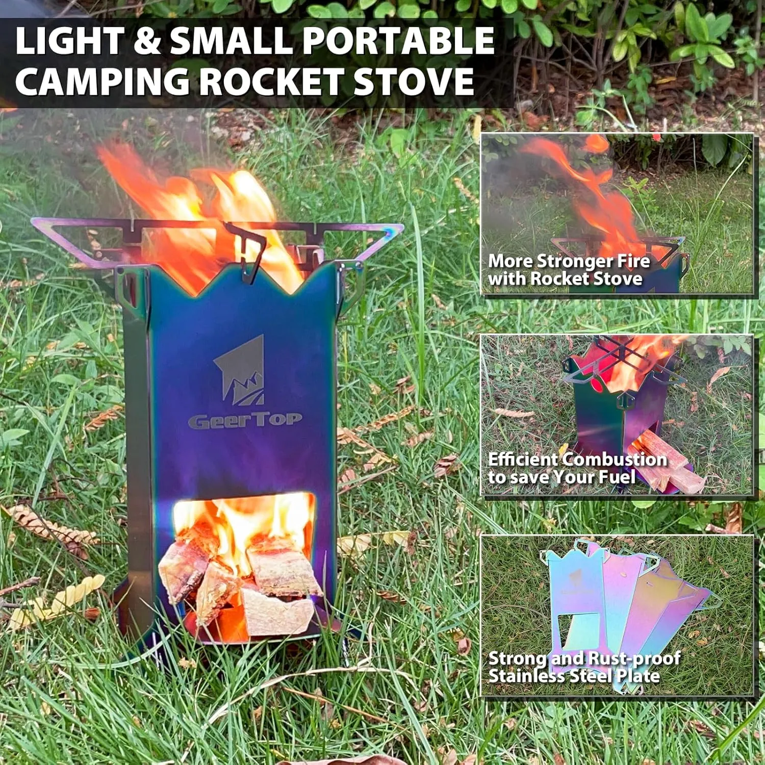 GEERTOP Portable Backpacking Rocket Stove Wood Burning Camping Stove Stainless Steel Small Survival Stove for Outdoor Travelling Cooking