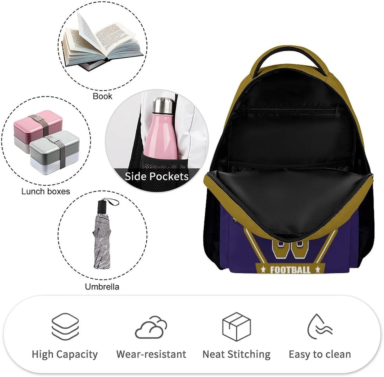 Generic Custom Backpack High Capacity Bag Football Fans Gifts for Men Women Teenager, Add Name & Number, Bal03-r