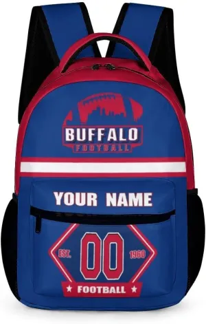 Generic Custom Backpack High Capacity Bag Football Fans Gifts for Men Women Teenager, Add Name & Number, Buf04-b
