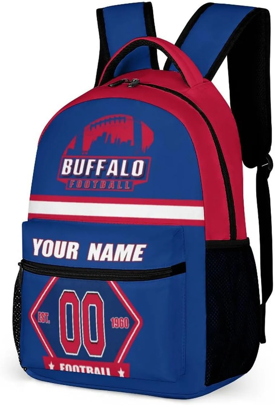 Generic Custom Backpack High Capacity Bag Football Fans Gifts for Men Women Teenager, Add Name & Number, Buf04-b