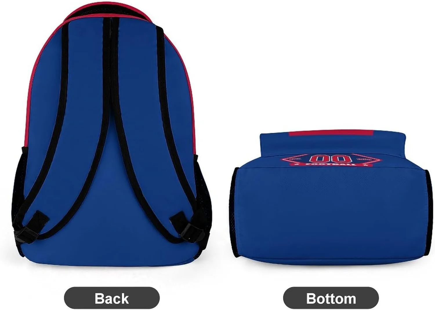 Generic Custom Backpack High Capacity Bag Football Fans Gifts for Men Women Teenager, Add Name & Number, Buf04-b