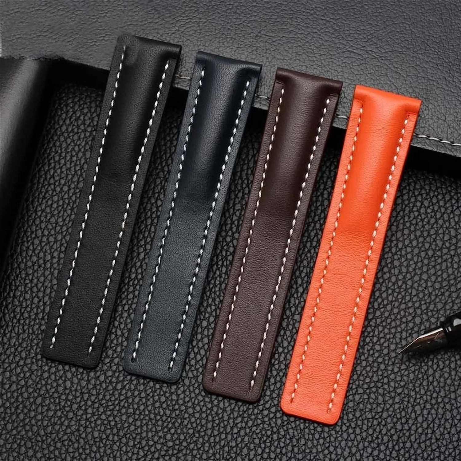 Genuine cow Leather Strap For Breitling watch Band with Deployment buckle WatchBands bracelet 22mm 24mm