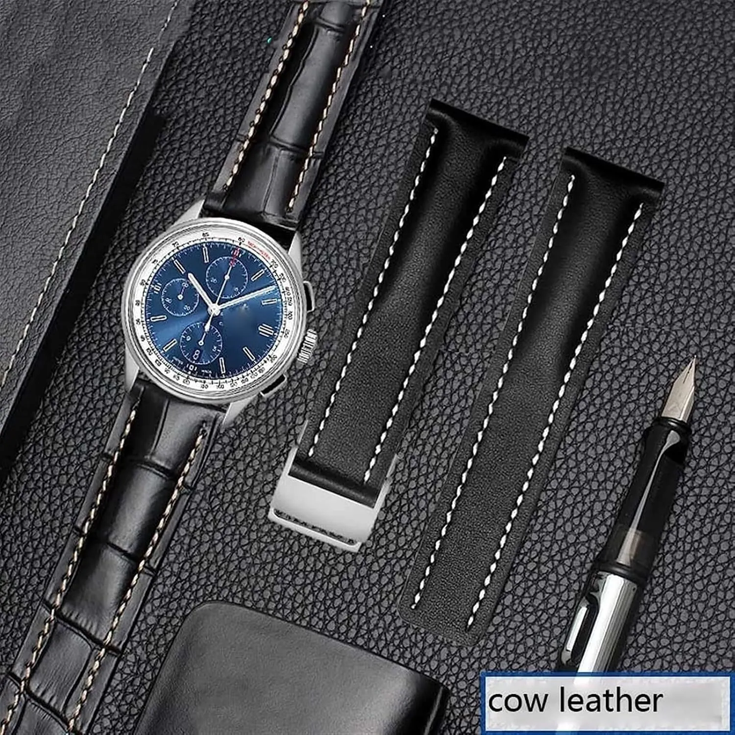 Genuine cow Leather Strap For Breitling watch Band with Deployment buckle WatchBands bracelet 22mm 24mm
